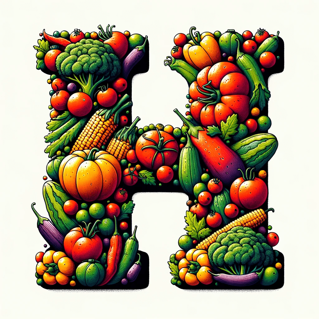 Buchstabe H umgeben von verschiedenen Gemüsesorten
