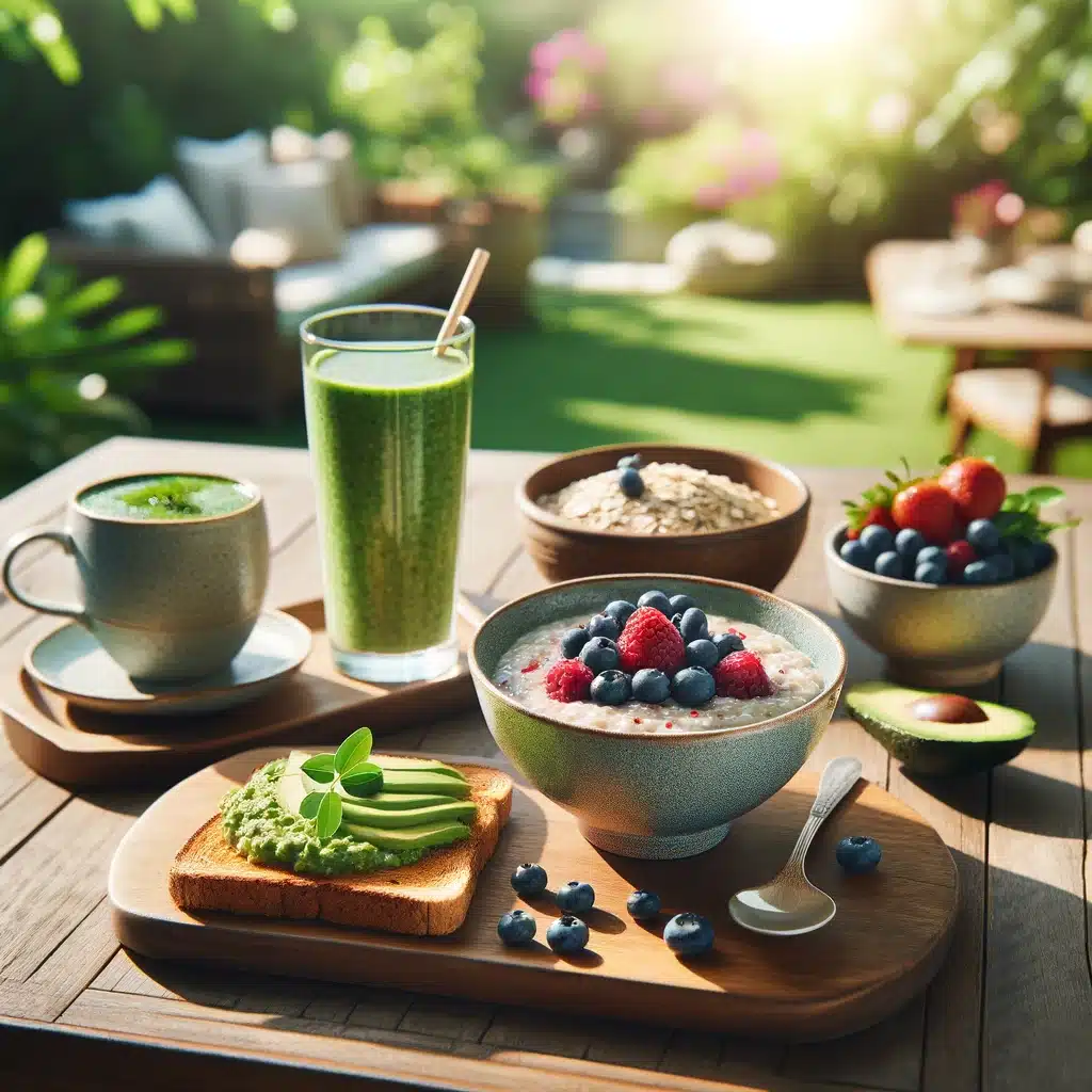 Frisches gesundes Frühstück wird im Garten serviert